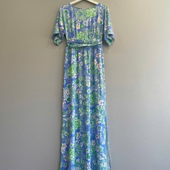 NWOT LILLY PULITZER Parigi Boat Neck Maxi Dress Sunwashed Blue Plumes In Bloom - Picture 4 of 4